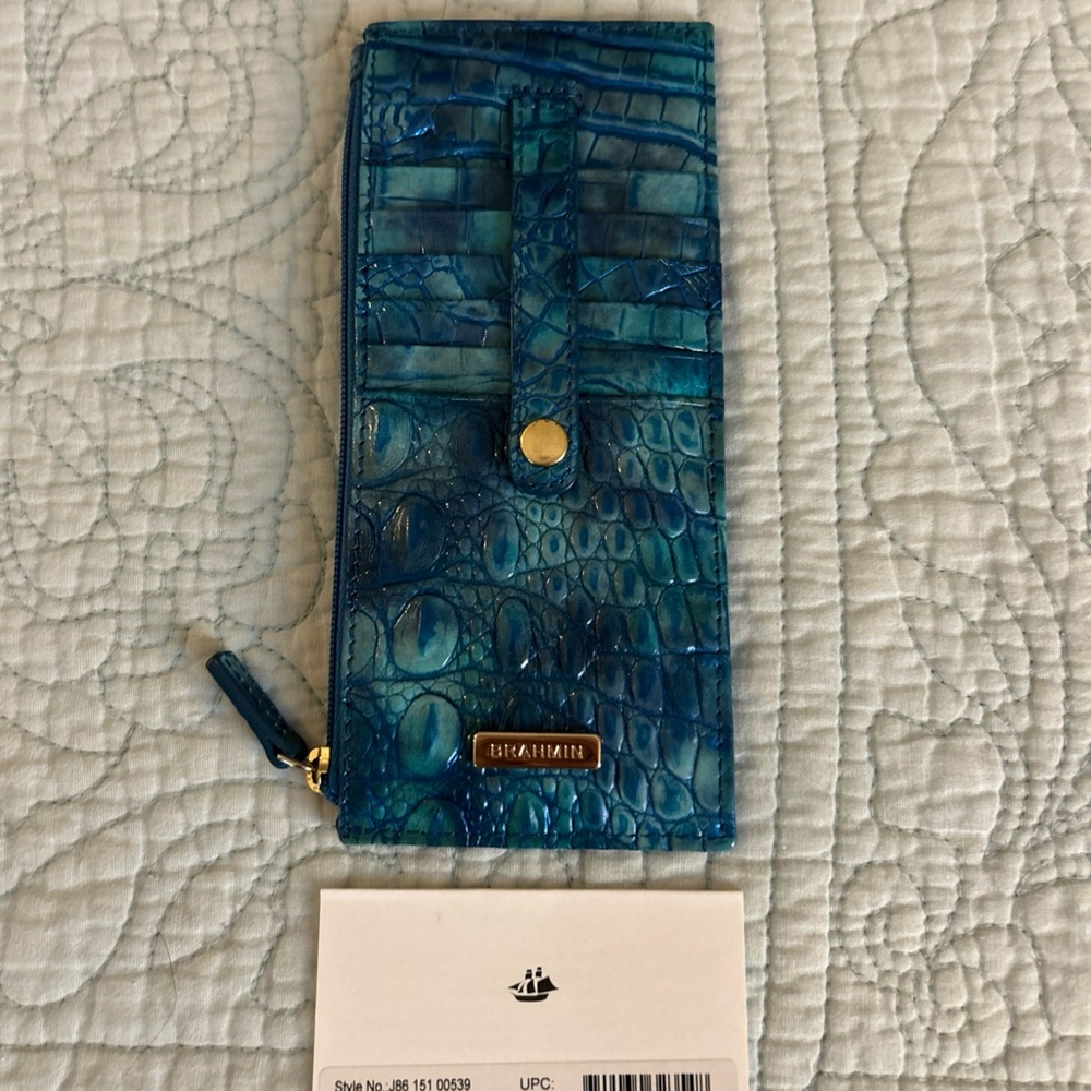 Brahmin Aquarius blue Melbourne genuine leather credit card wallet